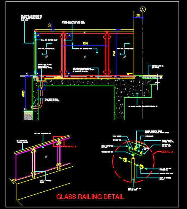 Stainless Steel and Glass Railing AutoCAD Detail